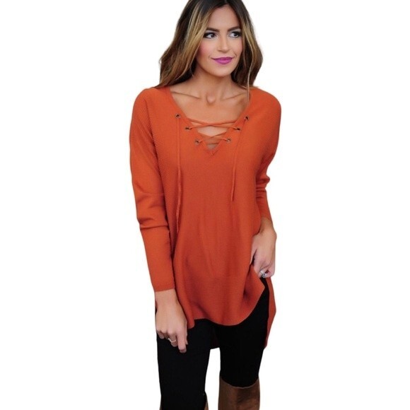 Pink Owl burnt orange split hem tunic sweater size small - Picture 1 of 6